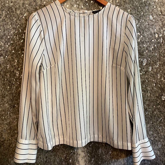 Vertical Stripe Satin Cuffed Blouse - Banana Republic - Picture 1 of 1